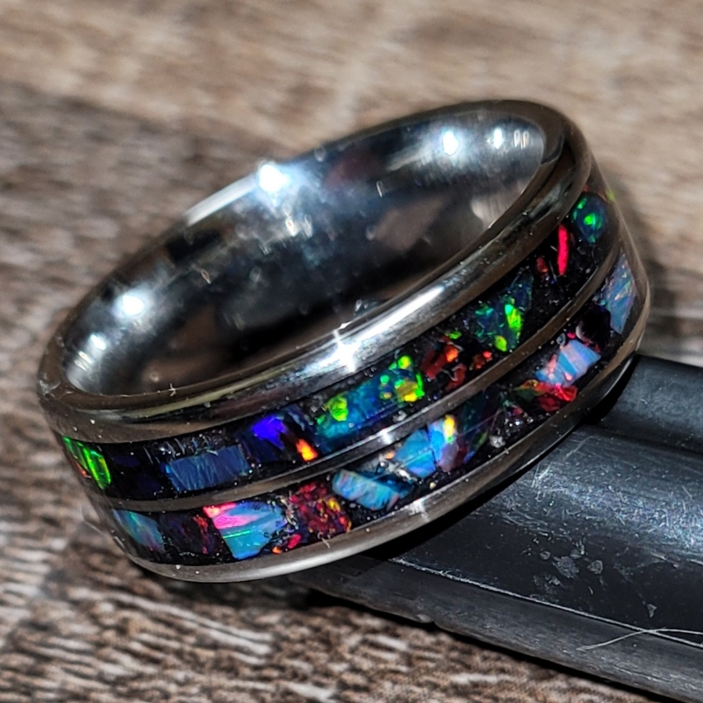 Custom Double Channel Opal Ring - image 1